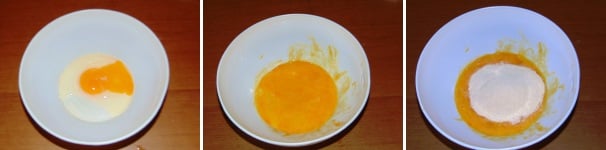 Iniziate a preparare la pasta per i ravioli. In una terrina rompete le uova e sbattetele con una forchetta, quindi unite la farina setacciata e lavorate l’impasto.