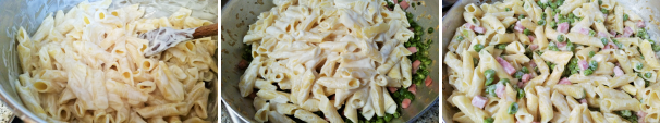 Mescolate i garganelli con la crema di caprino e panna, in modo che la pasta sia ben condita. Unite i garganelli nella padella con i piselli e mescolate in modo da amalgamare tutti gli ingredienti. Servite subito con del pepe macinato. Mescolate i garganelli con la crema di caprino e panna, in modo che la pasta sia ben condita. Unite i garganelli nella padella con i piselli e mescolate in modo da amalgamare tutti gli ingredienti. Servite subito con del pepe macinato.