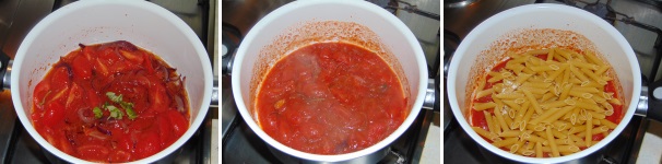 Non appena i pomodori saranno morbidi, aggiungete il basilico lavato e tritato e proseguite la cottura per almeno 10 minuti, ma questa volta a fiamma lieve. Appena il sugo sarà pronto versatevi le pennette.