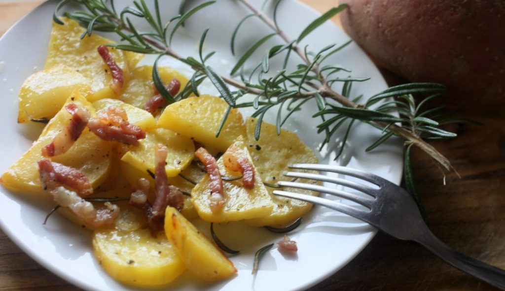 patate rosse al forno con pancetta