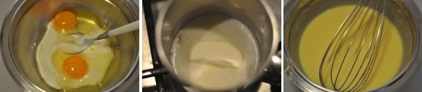 In un altro recipiente unite lo yogurt e le uova. Fate fondere il burro a fuoco lento, lasciatelo raffreddare qualche minuto e poi unitelo agli ingredienti liquidi. Mescolate bene fino ad amalgamare gli ingredienti.