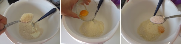 Unite la farina, lo yogurt e tre cucchiaini di Parmigiano Reggiano in una ciotola. Aggiungete il tuorlo e il sale.