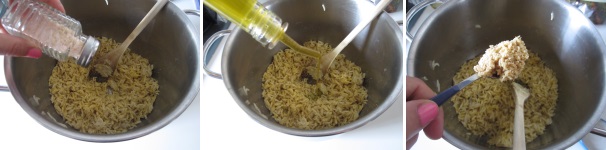 Salate il riso e mescolate per fare sciogliere il sale. Versate poco olio extravergine di oliva e rimescolate. Alla fine aggiungete il rafano grattugiato e mescolate per far incorporare anche questo.
Salate il riso e mescolate per fare sciogliere il sale. Versate poco olio extravergine di oliva e rimescolate. Alla fine aggiungete il rafano grattugiato e mescolate per far incorporare anche questo.