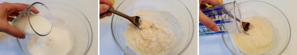 Aggiungete a filo prima il latte e mescolate il tutto, successivamente procedete con l’aggiunta a filo dell’olio di semi.