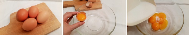 Prendete le uova, rompetele e ricavatene solo i tuorli. Fate attenzione che non ci siano residui di buccia. Poneteli in una terrina e unite lo zucchero semolato.