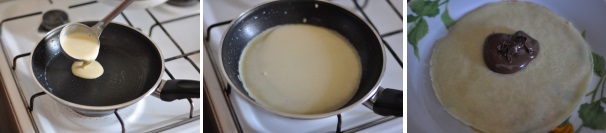 Lasciate sobbollire il composto che, in automatico, si staccherà da solo dalle pareti della padella. Giratelo e proseguite la cottura anche dall’altra parte. Depositate la crepe su un piatto e farcitela con Nutella. Piegatela a metà e poi ancora in un quarto.