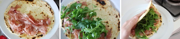 Farcite la vostra crescia sfogliata con il prosciutto crudo e la rucola, piegatela a metà e gustatela ben calda.