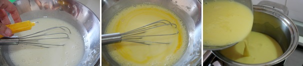 Unite una bustina di vanillina e il colorante alimentare, mescolate e versate il composto in un pentolino a fuoco basso.