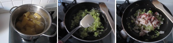 Versate l’acqua in una pentola capiente, salatela e portate ad ebollizione. Aggiungete i paccheri e cuoceteli per circa dodici minuti, dopodiché scolateli. Aggiungete dieci grammi di burro ai porri appassiti e mescolate per unire bene gli ingredienti ed amalgamare il condimento. Se necessario, aggiungete un cucchiaino di acqua. Aggiungete anche il pesce spada affumicato tagliato finemente, rimescolate e spegnete subito il fuoco.