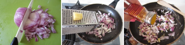 Il giorno prima della preparazione del piatto mettete le lenticchie rosse in ammollo. Al momento della preparazione del piatto, iniziate cuocendo le lenticchie in abbondante acqua. Sbucciate la cipolla, quindi tagliatela finemente. Versate l’olio in una padella e soffriggete la cipolla. Sbucciate un pezzo di zenzero fresco e grattugiatelo finemente. Aggiungetelo alla cipolla e continuate a cuocere a fuoco medio-basso. Cospargete il tutto con la curcuma e rimescolate.
 
