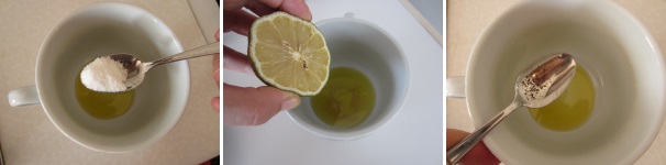 Lavate il cetriolo e sbucciatelo. Tagliate via le estremità, tagliatelo in quattro e poi ogni parte ancora a metà. Pulite i finocchi. Togliete via il primo strato, tagliate il ciuffo e la parte dura in fondo, quindi tagliateli in quattro parti. In una ciotola versate l’olio extravergine di oliva secondo il vostro gusto.