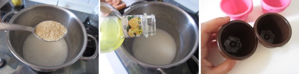 Aggiungete lo zucchero di canna al latte ancora caldo e mescolate fino al completo scioglimento. Versate nella pentola il limoncello e rimescolate. Ungete degli stampi di silicone con pochissimo olio. Siamo alla metà della nostra preparazione del budino al latte di cocco, proseguiamo con la ricetta per poterlo gustare!