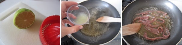 Lavate un limone e tagliatelo a metà, quindi ricavatene il succo ed aggiungetelo al burro sciolto ancora tiepido. Preparate le alici: se sono sotto il sale, mettetele prima nell’acqua per una quindicina di minuti e poi asciugatele bene. In questo caso, come già anticipato sopra, sconsiglio usare altro sale durante la preparazione. Se usate invece le alici sott’olio, scolatele bene ed aggiungete alla salsa nella padella. Unite bene il pesce con la salsa e lasciate raffreddare per almeno quindici minuti.