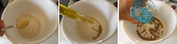 Per prima cosa prepariamo l’impasto. In una ciotola grande versate la farina miscelata con i chiodi di garofano in polvere. Versate anche lo zucchero e il sale. Versate sopra l’olio e iniziate a mescolare, aggiungendo successivamente pochissima acqua. Mescolate bene e poi lavorate l’impasto per qualche minuto con le mani, ottenendo una palla compatta. Avvolgete l’impasto con della pellicola alimentare e mettetelo in frigorifero per trenta minuti circa.