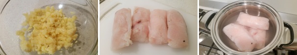 Schiacciate le patate in una ciotola aiutandovi con una forchetta. Prendete i filetti di merluzzo, potete utilizzare del pesce fresco cercando di eliminare le spine con una pinzetta oppure surgelato precedentemente scongelato e lasciato sotto l’acqua fredda corrente per qualche minuto. Mettete a cuocere i filetti in una pentola con abbondante acqua salata per circa 10 minuti (la cottura sarà in base alla grandezza del vostro filetto).