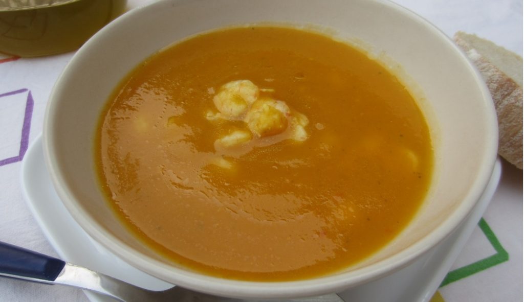 Crema di zucca con gamberetti procedimento