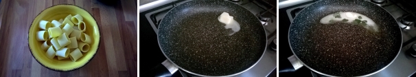 Cuocete i paccheri in abbondante acqua salata per 12 minuti, o per il tempo indicato sulla confezione. Nel frattempo sciogliete il burro in un pentolino insieme alle foglie di salvia rimaste. Cuocete i paccheri in abbondante acqua salata per 12 minuti, o per il tempo indicato sulla confezione. Nel frattempo sciogliete il burro in un pentolino insieme alle foglie di salvia rimaste.