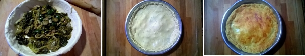 Distribuite la scarola sulla pizza e ricoprite con l’altro disco di pasta precedentemente steso sempre con il matterello, quindi sigillate bene i bordi con una forchetta. Bucherellate la superficie con la forchetta per evitare che si gonfi in cottura, poi spennellate con un cucchiaio di olio extravergine d’oliva. A questo punto fate lievitare un’altra ora la pizza coperta da un canovaccio. Cuocete a 180 gradi per circa 20-25 minuti, o fino a doratura desiderata.