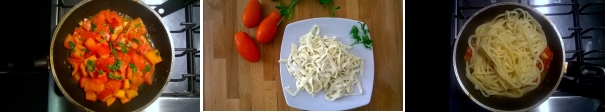 Aggiungete il prezzemolo tritato e continuate a cuocere a fuoco medio per 15 minuti. Nel frattempo cuocete gli strangozzi in abbondate acqua salata. Cuocete per 3-4 minuti, scolate la pasta al dente e trasferitela nella padella con il sugo. Mescolate per insaporire per bene la pasta.