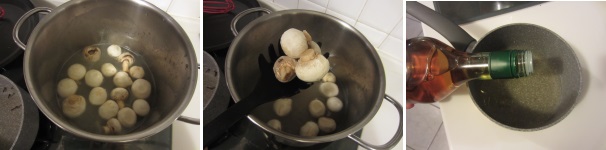 Pulite i funghi. Sbucciateli con un coltellino e puliteli con un canovaccio pulito. Portate a bollore la miscela ed aggiungete i funghi. Bollite per circa 3 minuti, poi toglieteli dall’acqua ed asciugateli. In un’altra pentola versate l’aceto.