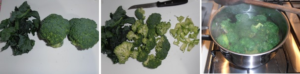 Per prima cosa lavate e pulite i broccoli, tagliateli a pezzettini e fateli bollire in acqua salata fino a quando non diventano teneri.