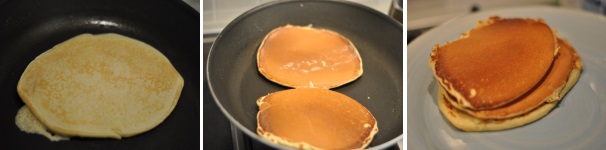 Girate la pastella con la spatola e cuocete per altri 40 secondi. Ripetete l’operazione fino a terminare la pastella. Impilate i pancake uno sull’altro in modo da mantenerne il calore. Ora è tempo di creare la vostra torre di pancake alle mandorle e condirli con ciò che più amate; non dimenticate però un filo di miele o sciroppo d’acero e zucchero a velo per addolcire la preparazione.