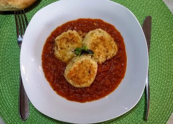 polpette di miglio in crema di peperoni