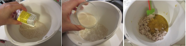 In un’altra ciotola versate la farina setacciata. Unite il lievito in polvere e rimescolate. Versate la panna, poca alla volta, e rimescolate il composto. Infine, unite anche la miscela di tuorli e lo zucchero.