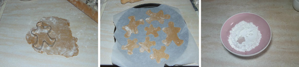 Dopo aver tirato una sfoglia con uno spessore di almeno 5 millimetri, con il taglia biscotti ricavate i vostri omini. Adagiate i biscotti su di una teglia con carta forno e cuoceteli in forno già caldo per circa 15 minuti a 180 °C. Una volta pronti lasciate che si raffreddino bene. Preparate la glassa unendo in una ciotola i 200 grammi di zucchero a velo setacciato e l’albume d’uovo. Dopo aver tirato una sfoglia con uno spessore di almeno 5 millimetri, con il taglia biscotti ricavate i vostri omini. Adagiate i biscotti su di una teglia con carta forno e cuoceteli in forno già caldo per circa 15 minuti a 180 °C. Una volta pronti lasciate che si raffreddino bene. Preparate la glassa unendo in una ciotola i 200 grammi di zucchero a velo setacciato e l’albume d’uovo.