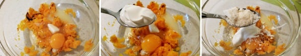 Unite alla zucca e alle uova anche 20 grammi di burro precedentemente fuso. A questo punto aggiungete la panna da cucina e il parmigiano reggiano.