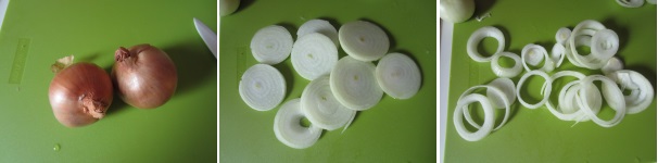 Preparate gli anelli di cipolla. Scegliete delle cipolle sode e tonde, quindi sbucciatele e tagliatele a fette dello spessore di circa un centimetro. Con le dita staccate gli anelli di cipolla l’uno dall’altro.