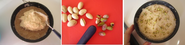 Versate la crema sopra il fondo di pasta frolla e fatela aderire bene. Sgusciate i pistacchi e schiacciateli leggermente utilizzando il manico di un coltello o di una forchetta. Cospargete la torta con i pistacchi e infornate in forno preriscaldato a 170 gradi per circa 45 minuti. Prima di servire la vostra cheesecake salata fatela raffreddare bene, prima a temperatura ambiente e poi in frigorifero per almeno mezz’ora.