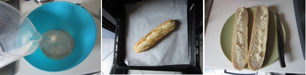 Preparate la baguette con farina 00, acqua, sale e lievito, oppure usatene una già pronta comprata al supermercato. Se fate la baguette a casa, prima di usarla per realizzare la zapiekanka, fatela raffreddare bene. Tagliate la baguette a metà e spalmate con il burro.