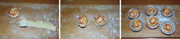 Arrotolate la striscia di pasta farcita su se stessa formando così una rosa di mele. Una volta formate tutte le tortine adagiatele all’interno di stampini per muffin e procedete alla cottura che avverrà in forno già caldo a 200 °C, statico, per un tempo che potrà variare dai 15 ai 25 minuti, a seconda del forno. Arrotolate la striscia di pasta farcita su se stessa formando così una rosa di mele. Una volta formate tutte le tortine adagiatele all’interno di stampini per muffin e procedete alla cottura che avverrà in forno già caldo a 200 °C, statico, per un tempo che potrà variare dai 15 ai 25 minuti, a seconda del forno.
