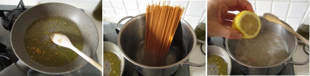 Cuocete il tutto a fiamma molto bassa, sempre mescolando. Aggiustate di sale e poi spegnete il fuoco. Mettete da parte il condimento e cuocete la pasta in acqua salata per circa 7 minuti. Alla fine della cottura aggiungete il succo di mezzo limone.