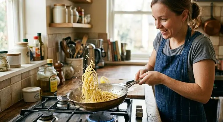 Scolate la pasta e trasferitela in padella. Grattugiate sopra il pecorino e rimescolate delicatamente, fin quando il condimento non avvolgerà completamente la pasta.
