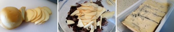 Prendete la scamorza e tagliatela e fette sottili, unitele al radicchio. Preparate il gorgonzola.