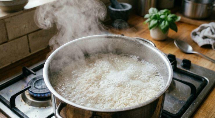 Versate un po’ di olio nella padella e soffriggete le fette di melanzana sul fuoco medio fino a quando acquisteranno un colore dorato. Disponete le melanzane sulla carta assorbente ed eliminate l’eccesso di olio. Versate il riso in una pentola e aggiungete il resto dell’acqua. Aggiungete un pizzico di sale e cuocete fin quando i chicchi saranno abbastanza morbidi.