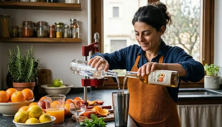 Dosate il liquore alla pesca e versatelo nello shaker. Allo stesso modo, dosate anche la vodka.&nbsp;