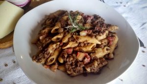 pasta integrale con lenticchie e pancetta