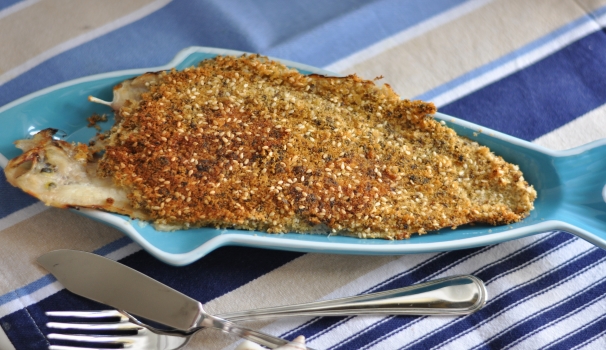 Ed ecco la nostra sogliola gratinata al pesto pronta per essere portata in tavola.