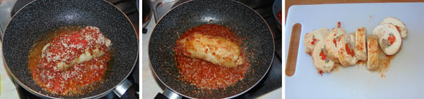 Non appena sul pollo si sarà formata la tipica crosticina dorata, aggiungete la salsa e fate andare a fiamma alta, rigirandolo spesso per una decina di minuti. Appena sarà pronto, tagliatelo A rondelle spesse e servitelo con la salsa di cottura.