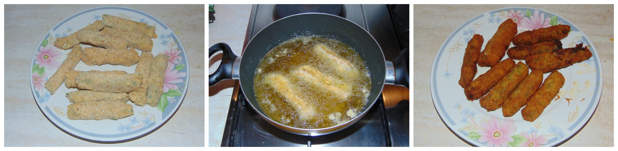 Adesso che gli stick saranno panati, riponeteli nuovamente in freezer per una mezz’ora, dopodiché friggeteli in olio caldissimo e serviteli caldi e croccanti.