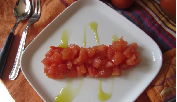 Ed ecco pronta la vostra concassè di pomodori freschi, perfetta anche da sola con una fetta di pane.
