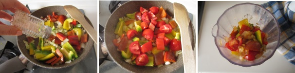 Salate tutto e saltate per qualche minuto. Aggiungete il pepe. Lavate i pomodori e tagliateli a cubetti, quindi uniteli in padella e cuocete per circa 5 minuti. Trasferite tutto in frullatore e frullate fino ad ottenere una consistenza cremosa.