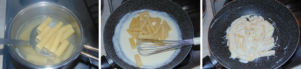 Scolate la pasta al dente e versatela nella salsa al formaggio preparata in precedenza, quindi mescolate bene e lasciate che il tutto si freddi in modo che la salsa possa aderire bene alla pasta senza colare.