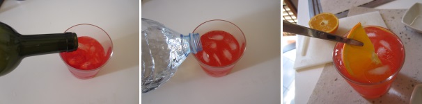 Riempite il bicchiere con il prosecco e poi terminate con una spruzzata di acqua gassata oppure soda. Mettete dentro mezza fetta di arancia e servite subito.