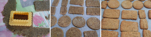 Trascorso il tempo di riposo dell’impasto non vi resta che formare i biscotti. Stendete a poco alla volta l’impasto con l’aiuto di un matterello su un foglio di carta forno e se necessario infarinatelo un po’. Ricavate i biscotti con le forme che preferite e della grandezza che più vi piace. Sono biscotti che lievitano leggermente durante la cottura quindi se li preferite sottili dovete stenderli molto. Adagiate il foglio di carta forno contenente i biscotti su una placca da forno e fate cuocere in forno caldo a 180 gradi per 10 minuti, 12 minuti se i biscotti sono molto spessi.