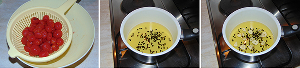 Private i pomodorini della pelle e rimetteteli nel colapasta in modo che perdano l’acqua in eccesso, intanto in una pentola versate l’olio ed anche il pepe nero in grani.