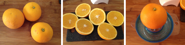 Prendete le arance, tagliatele a metà e spremetene tutto il succo.